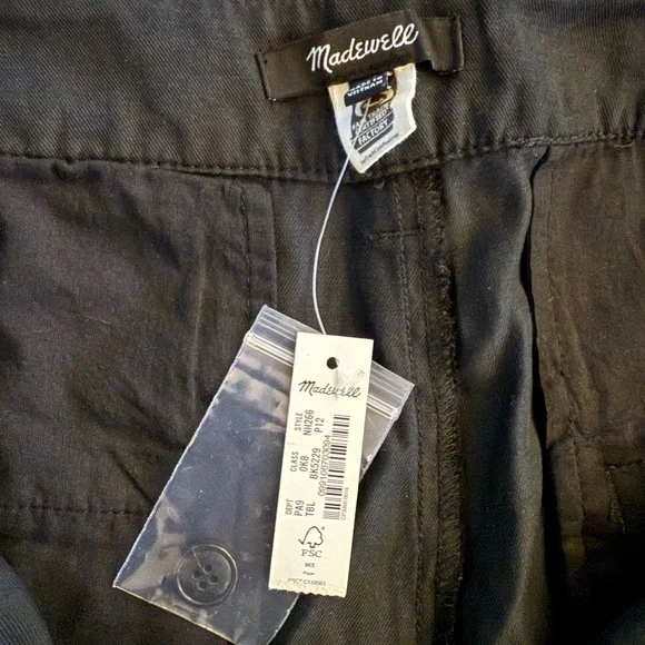 NWT MADEWELL Harlow Wide Leg Pleated Pants Black Cotton Linen Comfy Baggy 12 P - Picture 4 of 6